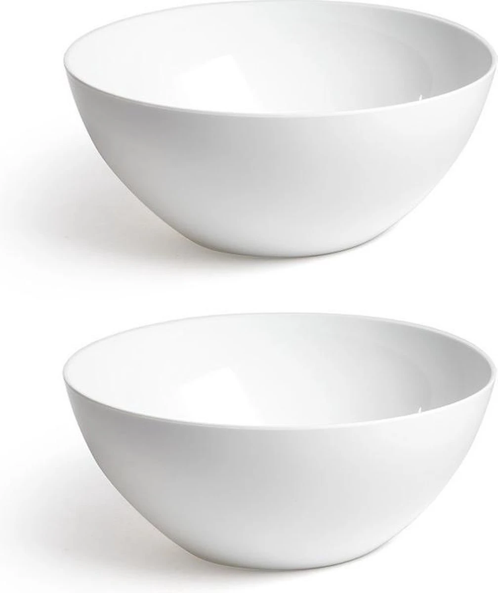 Set Van 2x Stuks Grote Salade/fruit/brood Serveerschaal/sla Bak In Het Wit 26.5 Cm - Schalen/kommen Van Kunstsof - Keukenbenodigdheden 3 Set Van 2x Stuks Grote Salade/fruit/brood Serveerschaal/sla Bak In Het Wit 26.5 Cm - Schalen/kommen Van Kunstsof - Keukenbenodigdheden