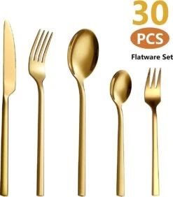 Cadeau 30-delige Gouden Zilverwerk Set Bestekset, Velaze 18/10 Roestvrijstalen Gebruiksvoorwerpen Service Voor 6 Personen Inclusief Dinerlepel, Diner Vork, Diner Mes, Dessertvork En Theelepel, Spiegel Gepolijst Ontwerp -Keuken Benodigdheden Winkel 1051x1200