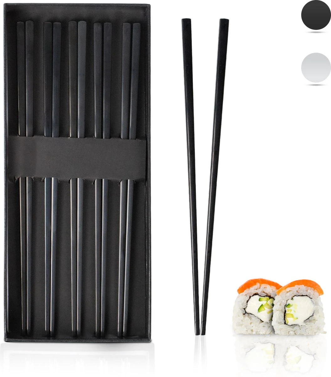 Dymund® Chopsticks - 5 Persoons Eetstokjes Set - Herbruikbaar - RVS - Zwart 3 Dymund® Chopsticks - 5 Persoons Eetstokjes Set - Herbruikbaar - RVS - Zwart