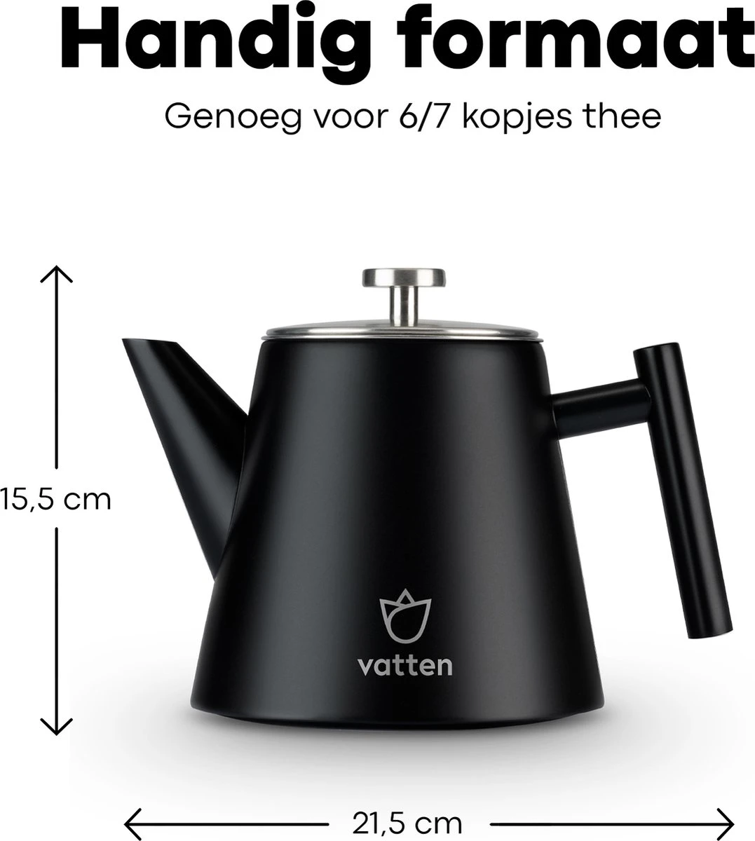 Vatten® - Premium RVS Theepot - Incl. RVS Theefilter - 1L - Zwart - Dubbelwandig 6 Vatten® - Premium RVS Theepot - Incl. RVS Theefilter - 1L - Zwart - Dubbelwandig - Afbeelding 5