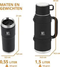 MacGyver RVS Thermoskan 1.5 Ltr – RVS Thermosbeker 0,55 Ltr - Langdurig Warm/koud - Zwart 16 MacGyver RVS Thermoskan 1.5 Ltr – RVS Thermosbeker 0,55 Ltr - Langdurig Warm/koud - Zwart -Keuken Benodigdheden Winkel 1079x1200