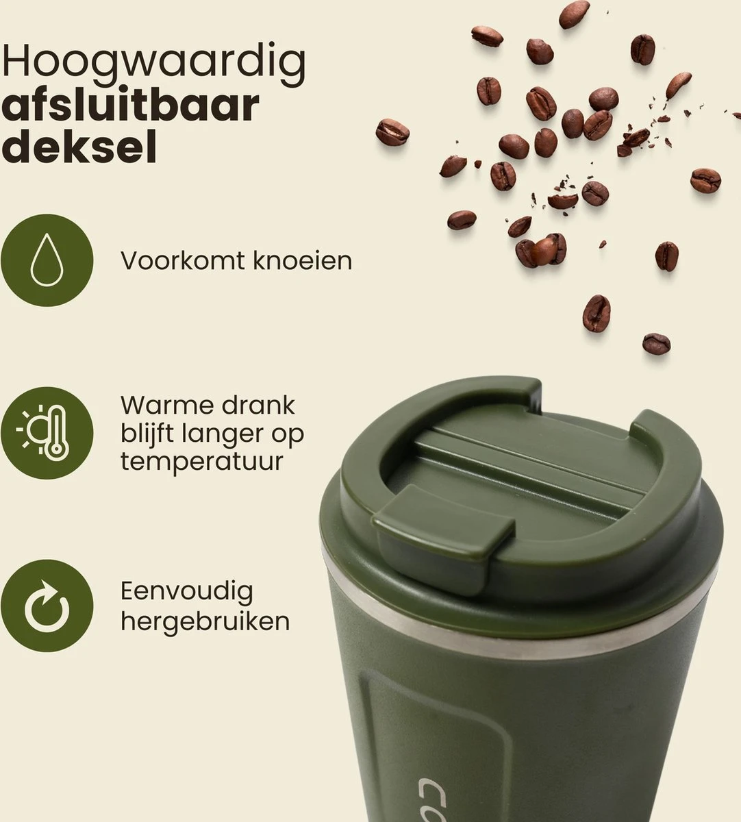 LaCardia Koffiebeker To Go Premium Groen – Thermosbeker – Theebeker – 380ML – Herbruikbaar 4 LaCardia Koffiebeker To Go Premium Groen – Thermosbeker – Theebeker – 380ML – Herbruikbaar - Afbeelding 2
