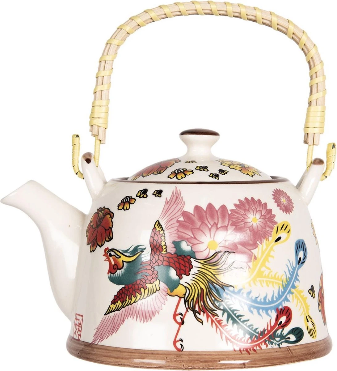 Clayre & Eef Theepot Met Filter 800 Ml Beige Roze Porselein Rond Theekan Cadeau Voor Haar Chinese Theepot 3 Clayre & Eef Theepot Met Filter 800 Ml Beige Roze Porselein Rond Theekan Cadeau Voor Haar Chinese Theepot