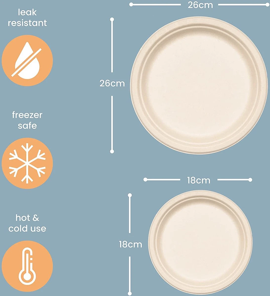 Haago 100 Biologisch Afbreekbare Ronde Borden Set Van Suikerriet, Large (26cm) En Small (18cm) - Milieuvriendelijk En Composteerbaar 5 Haago 100 Biologisch Afbreekbare Ronde Borden Set Van Suikerriet, Large (26cm) En Small (18cm) - Milieuvriendelijk En Composteerbaar - Afbeelding 3