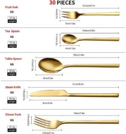 Cadeau 30-delige Gouden Zilverwerk Set Bestekset, Velaze 18/10 Roestvrijstalen Gebruiksvoorwerpen Service Voor 6 Personen Inclusief Dinerlepel, Diner Vork, Diner Mes, Dessertvork En Theelepel, Spiegel Gepolijst Ontwerp -Keuken Benodigdheden Winkel 1125x1200