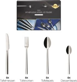 Nevana Bestekset - 24 Delig - 18/10 Edelstaal - Bestek - Lepels, Messen, Vorken -Keuken Benodigdheden Winkel 1137x1200