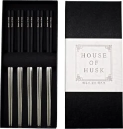 House Of Husk Chopsticks Set - Koreaanse Eetstokjes - Vaatwasserbestendig - RVS - 5 Paar - Duo Tone - Zwart Zilver