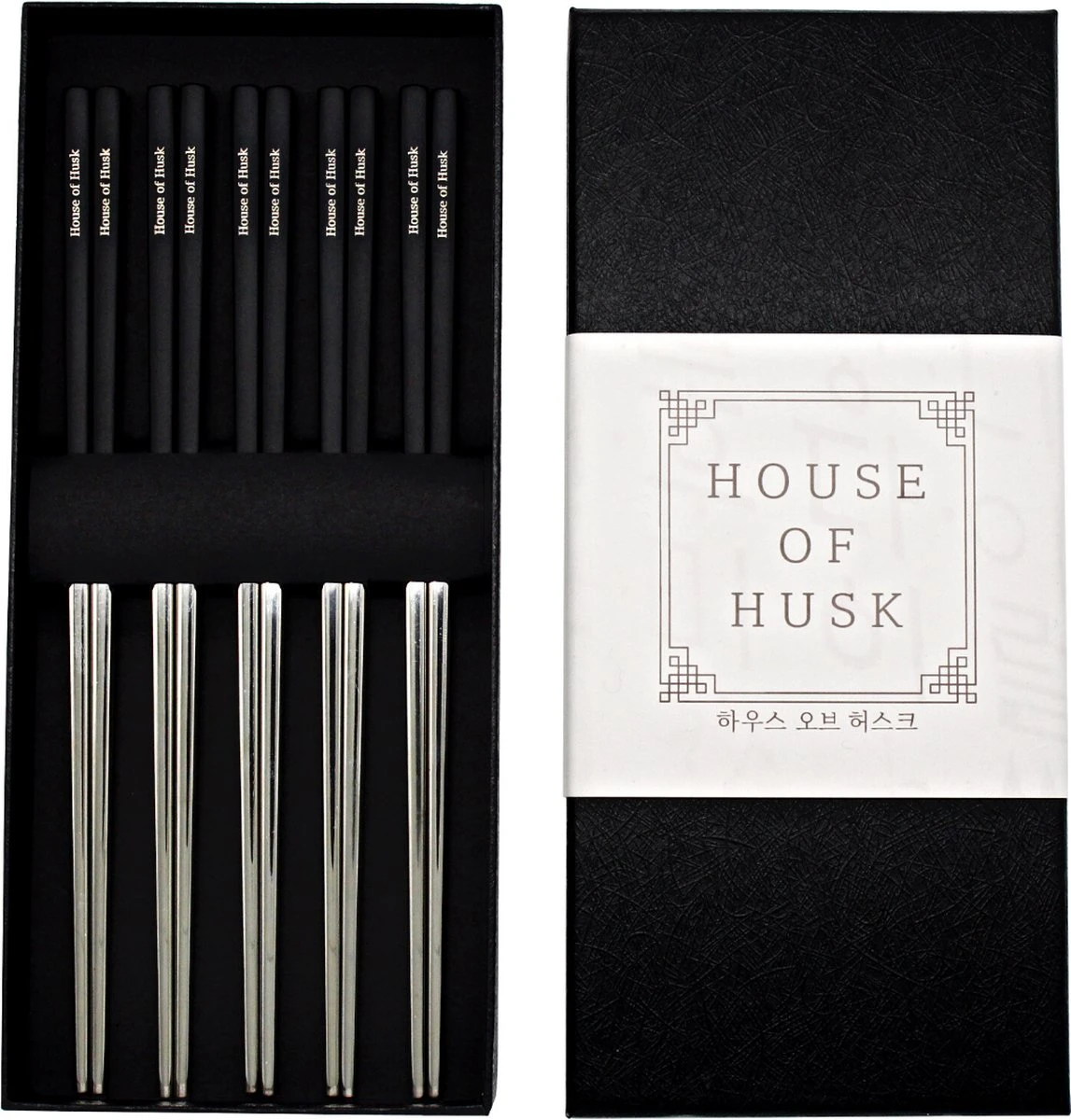 House Of Husk Chopsticks Set - Koreaanse Eetstokjes - Vaatwasserbestendig - RVS - 5 Paar - Duo Tone - Zwart Zilver 3 House Of Husk Chopsticks Set - Koreaanse Eetstokjes - Vaatwasserbestendig - RVS - 5 Paar - Duo Tone - Zwart Zilver