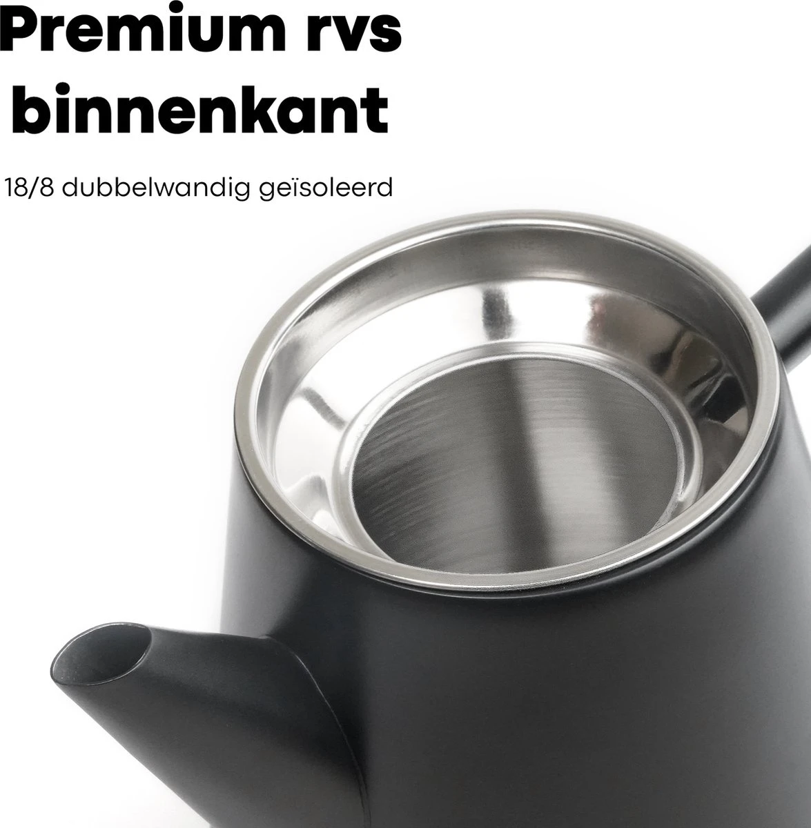 Vatten® - Premium RVS Theepot - Incl. RVS Theefilter - 1L - Zwart - Dubbelwandig 4 Vatten® - Premium RVS Theepot - Incl. RVS Theefilter - 1L - Zwart - Dubbelwandig - Afbeelding 3
