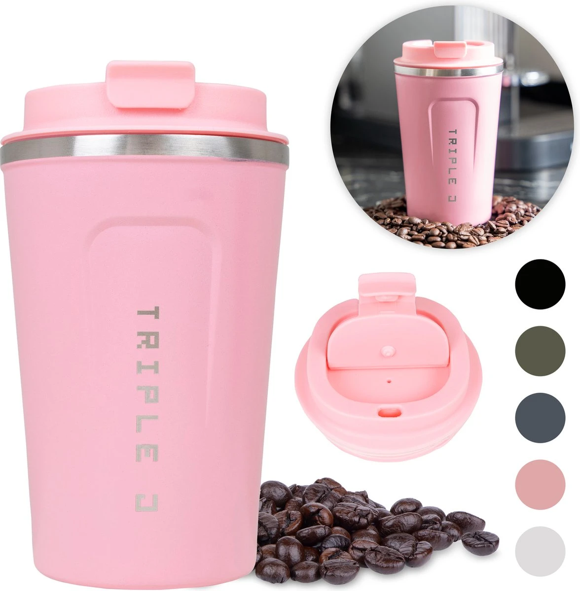 Triple J® Koffiebeker To Go - Thermosbeker - BPA & Lekvrij - 380ml - Roze 3 Triple J® Koffiebeker To Go - Thermosbeker - BPA & Lekvrij - 380ml - Roze