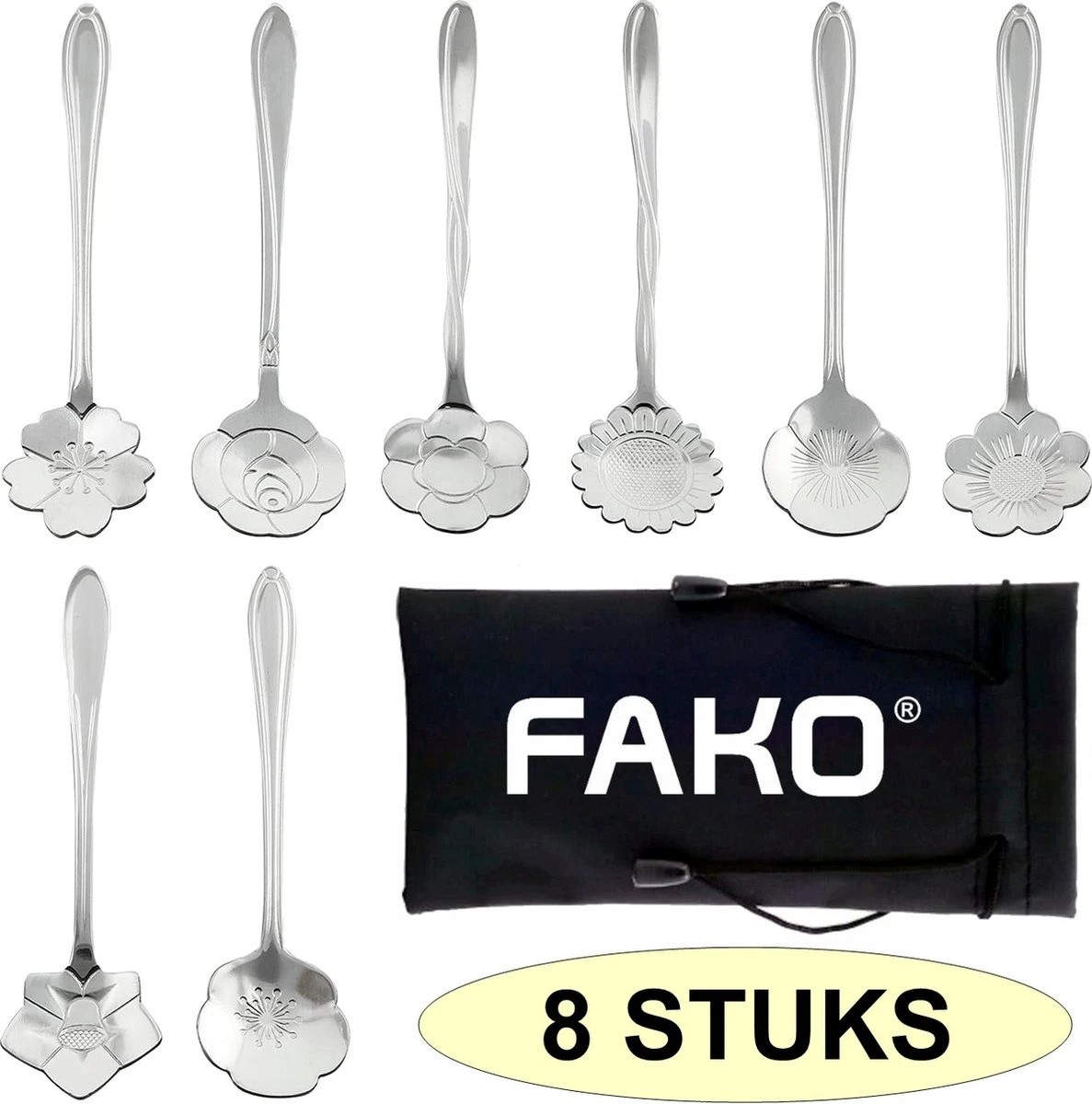Fako Bijoux® - Bloemen Lepels Set - Theelepel / Koffielepel - 12cm - Zilver - 8 Stuks 7 Fako Bijoux® - Bloemen Lepels Set - Theelepel / Koffielepel - 12cm - Zilver - 8 Stuks - Afbeelding 5