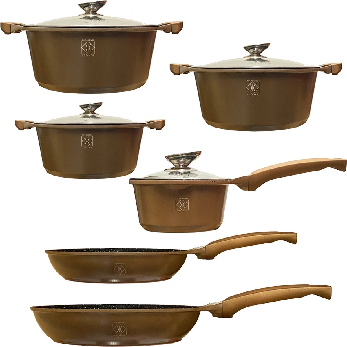 Kookkunst Holland Pannenset 10 Delig Inductie Met Deksels En Silicone Koudgrepen - Koper 3 Kookkunst Holland Pannenset 10 Delig Inductie Met Deksels En Silicone Koudgrepen - Koper