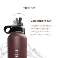 Tigrar - Waterfles Met Rietje - Drinkfles 1 Liter - Thermosfles - RVS - Rood - Incl. Extra Dop, 3 Rietjes En Reiniger -Keuken Benodigdheden Winkel 1198x1200 24
