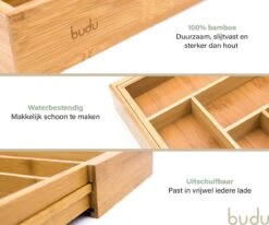 Budu Uitschuifbare Bamboe Bestekbak #33,5 (33,5 Cm Diep) - Bestekcassette Hout - Besteklade - 33,5 X 28 - 45 Cm - 5/7 Vakken 15 Budu Uitschuifbare Bamboe Bestekbak #33,5 (33,5 Cm Diep) - Bestekcassette Hout - Besteklade - 33,5 X 28 - 45 Cm - 5/7 Vakken -Keuken Benodigdheden Winkel 1200x1000