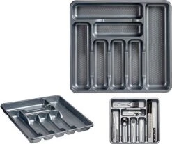 Kunststof Bestekbak/bestekhouder 7-vaks Grijs 42 X 39 Cm - Keukenlade/besteklade Inzetbakken -Keuken Benodigdheden Winkel 1200x1008