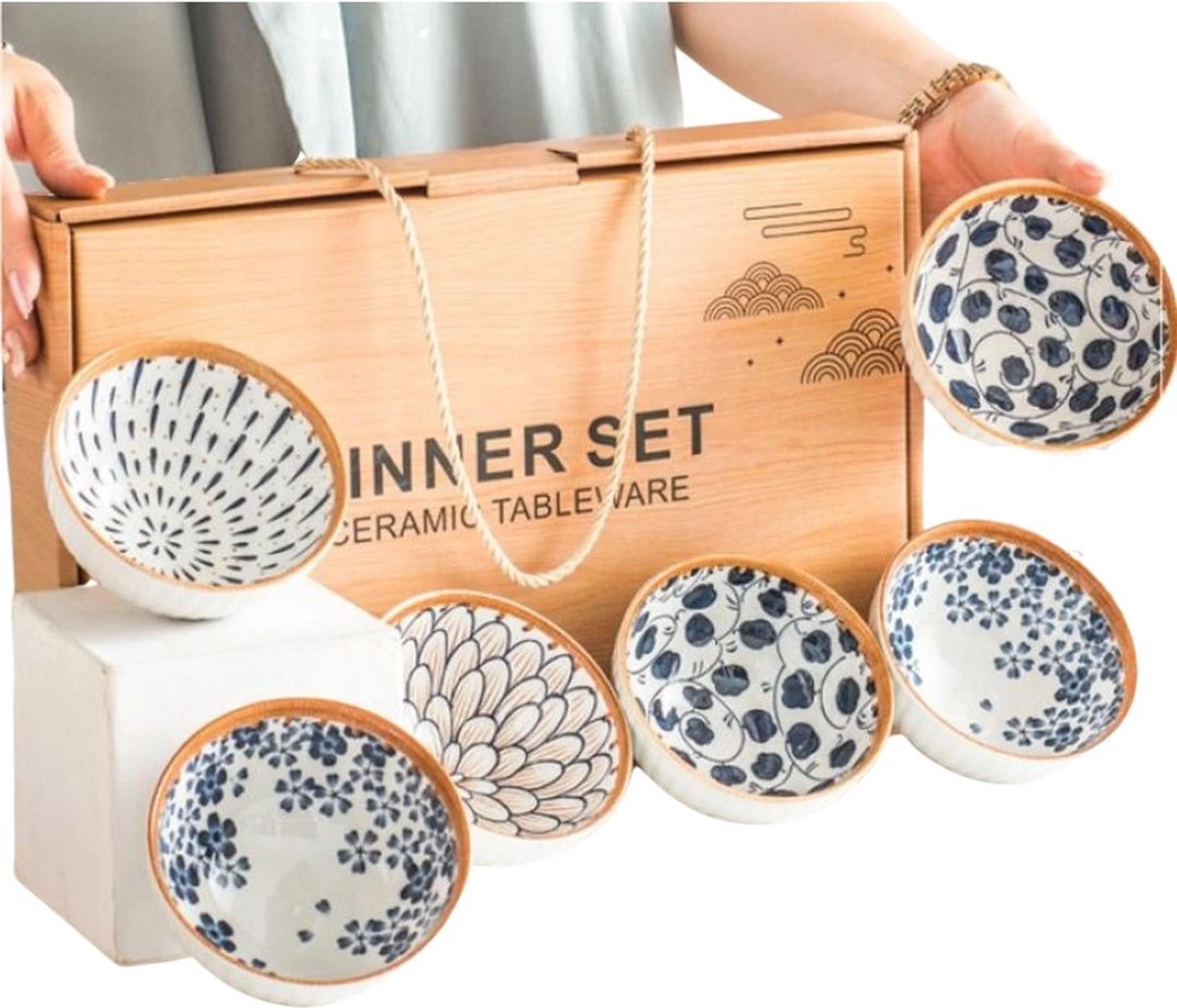 Winkrs - Servies Set Met 6 Kommetjes - Keramiek - Chinese Kommen Voor Rijst, Saus, Hapjes Etc. 3 Winkrs - Servies Set Met 6 Kommetjes - Keramiek - Chinese Kommen Voor Rijst, Saus, Hapjes Etc.