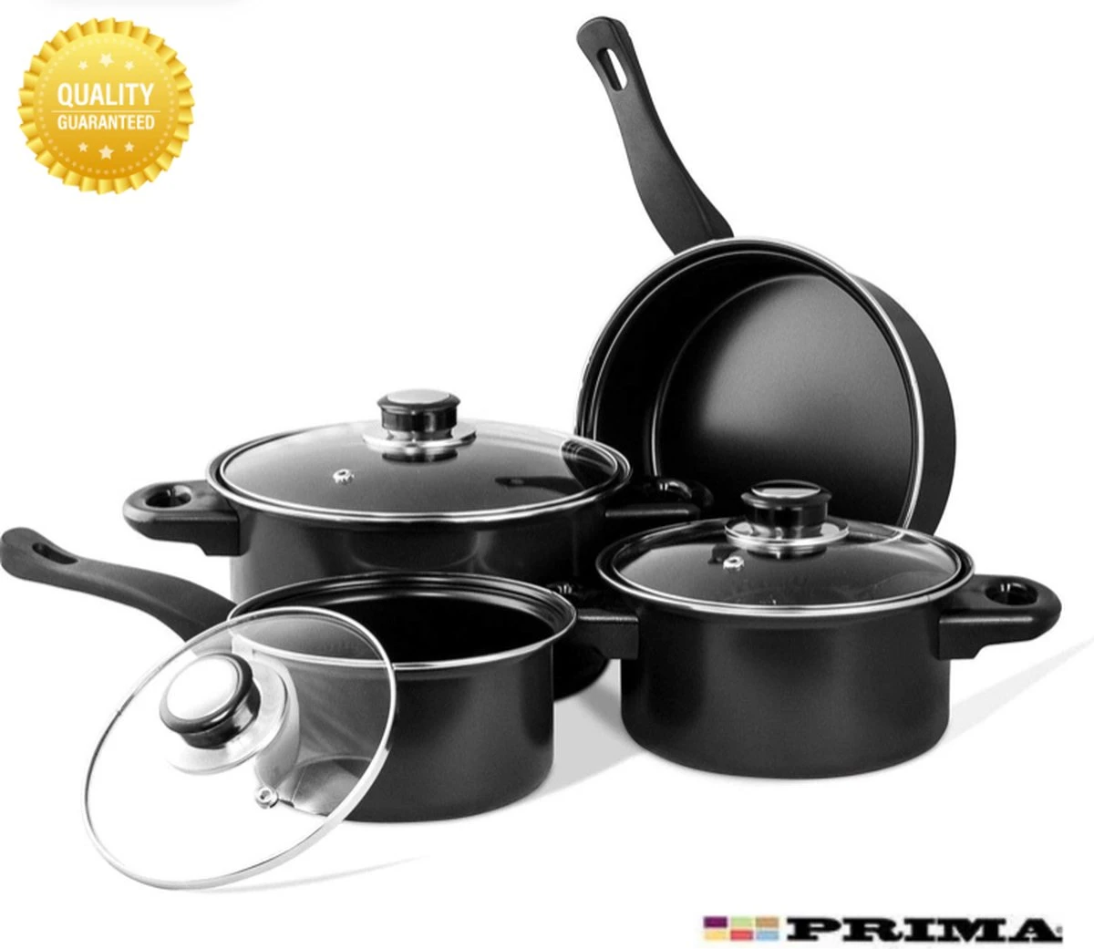 Prima Pannenset 7 Delig - Kleine Pannen - Zwart - Antiaanbaklaag - Kookset - Met Deksel - Kookpannen - Sauspan - Cadeau Voor Man En Vrouw 3 Prima Pannenset 7 Delig - Kleine Pannen - Zwart - Antiaanbaklaag - Kookset - Met Deksel - Kookpannen - Sauspan - Cadeau Voor Man En Vrouw