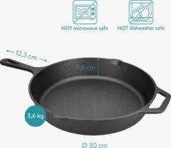 Navaris Gietijzeren Koekenpan - Braadpan Van Gietijzer - Ronde Skillet - Geschikt Voor Alle Warmtebronnen - Ø 30 Cm - Ovenbestendig Tot 260 Graden -Keuken Benodigdheden Winkel 1200x1042 2