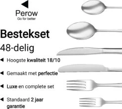 Perow 8 Persoons Bestekset - 48 Delig - 18/10 Edelstaal - Lepels, Messen, Vorken & Steakmessen - Vaatwasser Bestendig - Zilver 12 Perow 8 Persoons Bestekset - 48 Delig - 18/10 Edelstaal - Lepels, Messen, Vorken & Steakmessen - Vaatwasser Bestendig - Zilver -Keuken Benodigdheden Winkel 1200x1073