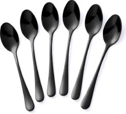 Alheco 6 Ovale Theelepels - 12.3cm - RVS Theelepeltjes - Zwart