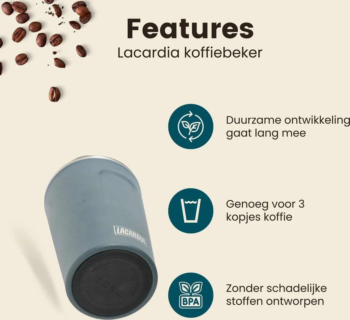 LaCardia Koffiebeker To Go Premium Blauw – Thermosbeker – Theebeker – 380ML – Herbruikbaar 5 LaCardia Koffiebeker To Go Premium Blauw – Thermosbeker – Theebeker – 380ML – Herbruikbaar - Afbeelding 3