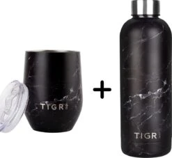 TIGR The Combo - Voordeelset Minimalist Thermosfles En Cup Warmhoudbeker - 500ml - Zwart Marmer