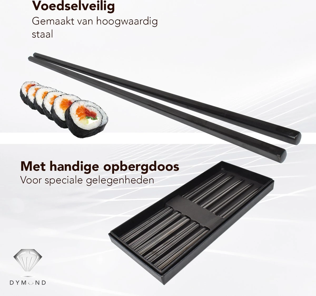 Dymund® Chopsticks - 5 Persoons Eetstokjes Set - Herbruikbaar - RVS - Zwart 4 Dymund® Chopsticks - 5 Persoons Eetstokjes Set - Herbruikbaar - RVS - Zwart - Afbeelding 2