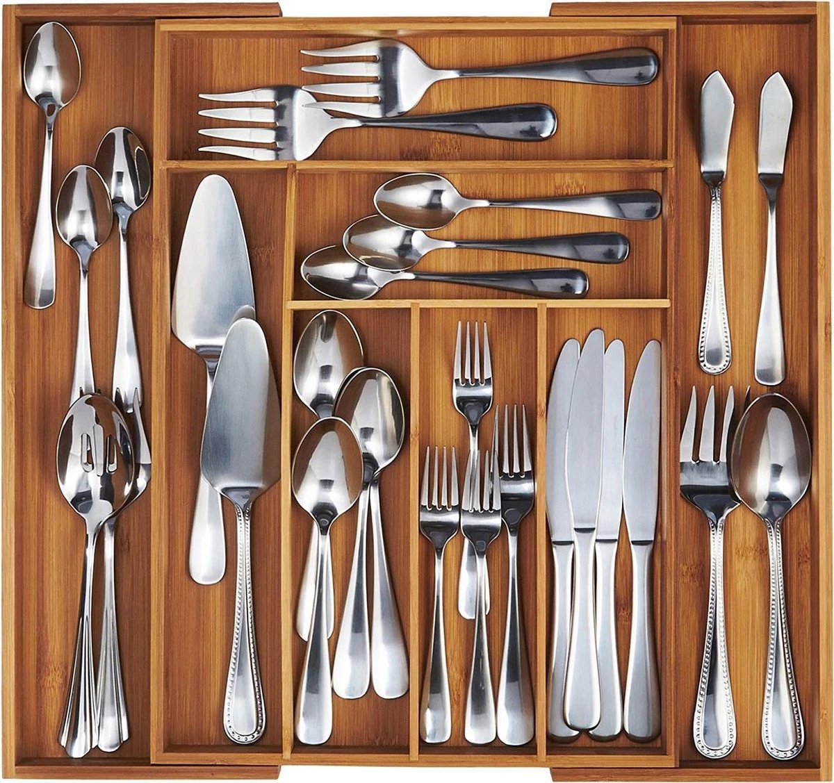 KitchenBrothers Bestekbak - Verstelbare Besteklade - 30 Tot 44.5cm - Bamboehout 3 KitchenBrothers Bestekbak - Verstelbare Besteklade - 30 Tot 44.5cm - Bamboehout