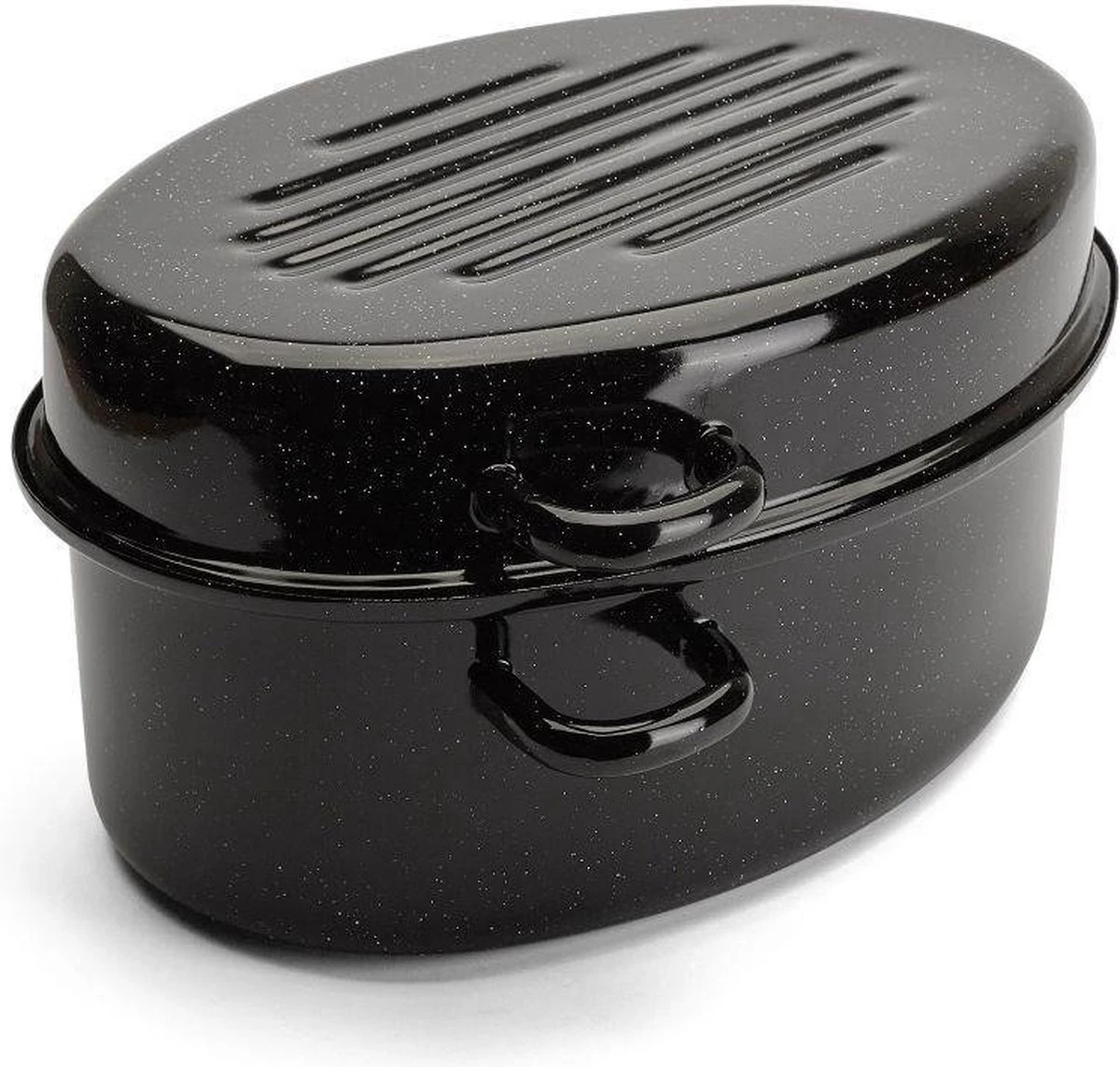 Emalia Geëmailleerde Braadpan Met Deksel 7L - Braadslede - Bakpan - Grillpan - Emaille - Zwart 3 Emalia Geëmailleerde Braadpan Met Deksel 7L - Braadslede - Bakpan - Grillpan - Emaille - Zwart