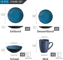 Serviesset – 16 Delig – 4 Persoons – Porselein - Luxe - Blauw 15 Serviesset – 16 Delig – 4 Persoons – Porselein - Luxe - Blauw -Keuken Benodigdheden Winkel 1200x1143 8