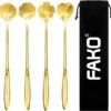 Fako Bijoux® - 4 Lange Lepels Bloem Motief - Latte Macchiato - Longdrink - Cocktail - Dessert - IJs - Koffie - Goud - 4 Stuks - Bewaarzakje -Keuken Benodigdheden Winkel 1200x1158 1