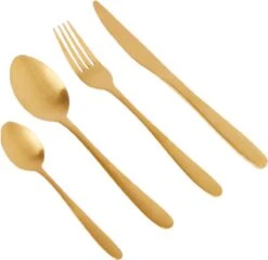 Merkloos Bestekset 16-delig - Goud - Goudkleur - 4x Messen, Vorken, Lepels En Dessertlepels - Roestvrij Staal