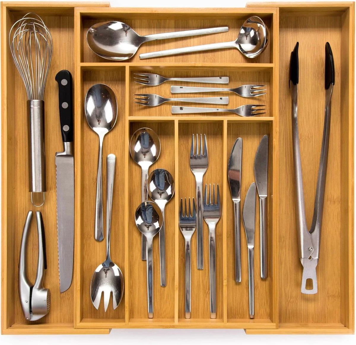 Budu Uitschuifbare Bamboe Bestekbak #47 (47 Cm Diep) - Bestekcassette Hout - Besteklade - 47 X 30,6 - 50 Cm - 6/8 Vakken 3 Budu Uitschuifbare Bamboe Bestekbak #47 (47 Cm Diep) - Bestekcassette Hout - Besteklade - 47 X 30,6 - 50 Cm - 6/8 Vakken