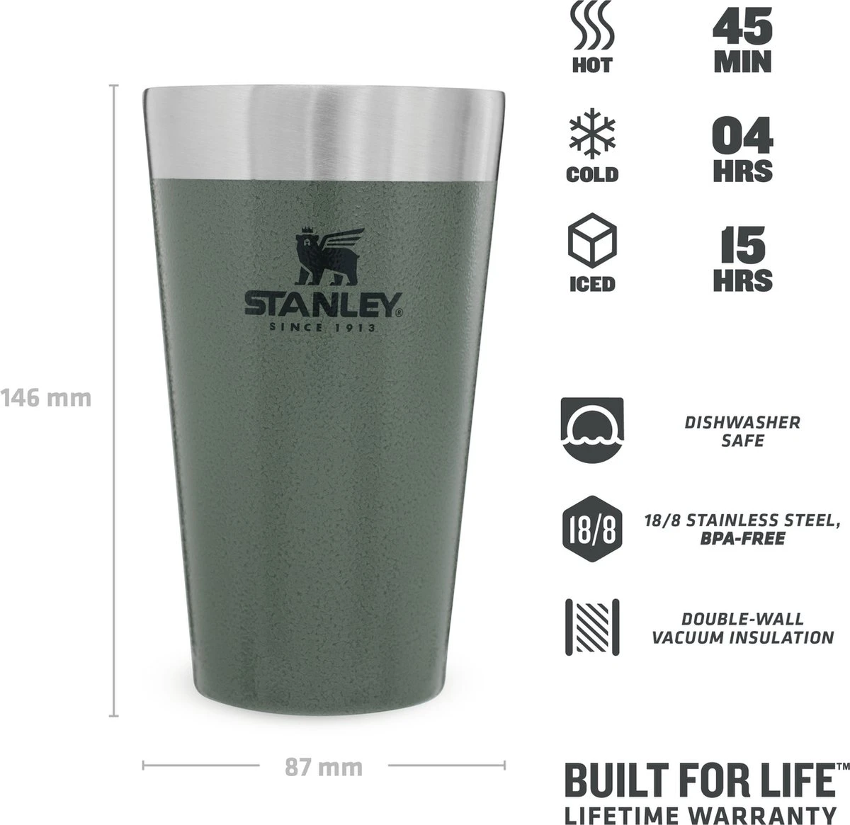 Stanley The Stacking Beer Pint 0,47l - Beker - Hammertone Green 12 Stanley The Stacking Beer Pint 0,47l - Beker - Hammertone Green - Afbeelding 10