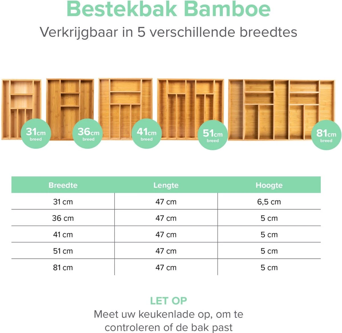 Coninx Bestekbak Bamboe 36CM Breed - Besteklade - Opbergbak - Duurzaam - Voor Laden Vanaf 47cm Diep 7 Coninx Bestekbak Bamboe 36CM Breed - Besteklade - Opbergbak - Duurzaam - Voor Laden Vanaf 47cm Diep - Afbeelding 5