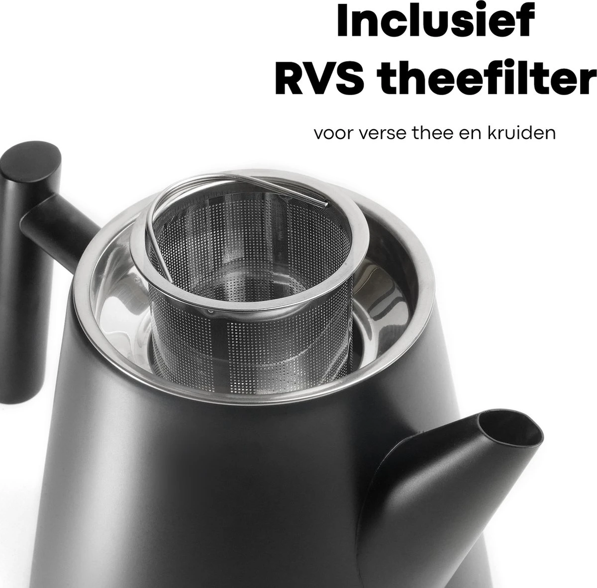 Vatten® - Premium RVS Theepot - Incl. RVS Theefilter - 1L - Zwart - Dubbelwandig 3 Vatten® - Premium RVS Theepot - Incl. RVS Theefilter - 1L - Zwart - Dubbelwandig - Afbeelding 2