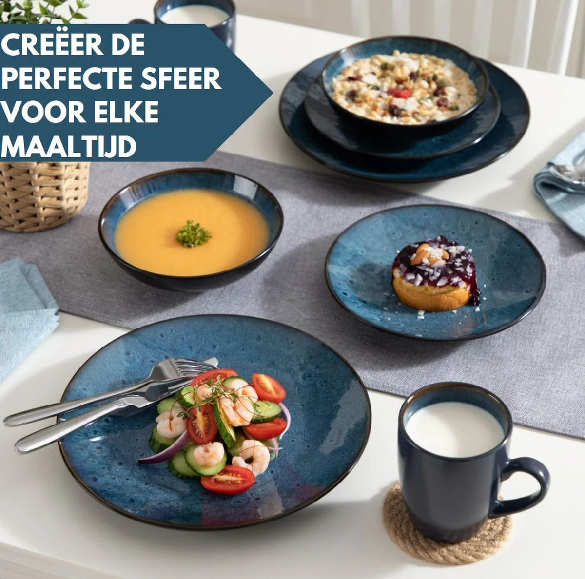 Serviesset – 16 Delig – 4 Persoons – Porselein - Luxe - Blauw 5 Serviesset – 16 Delig – 4 Persoons – Porselein - Luxe - Blauw - Afbeelding 3