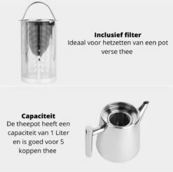 Castagnola Theepot Met Filter – Theekan – Theepot Dubbelwandig – Theepot Roestvrijstaal – Hoogwaardig RVS – 1 Liter – 5 Kopjes Thee – Zilver Glans 13 Castagnola Theepot Met Filter – Theekan – Theepot Dubbelwandig – Theepot Roestvrijstaal – Hoogwaardig RVS – 1 Liter – 5 Kopjes Thee – Zilver Glans -Keuken Benodigdheden Winkel 1200x1195 34