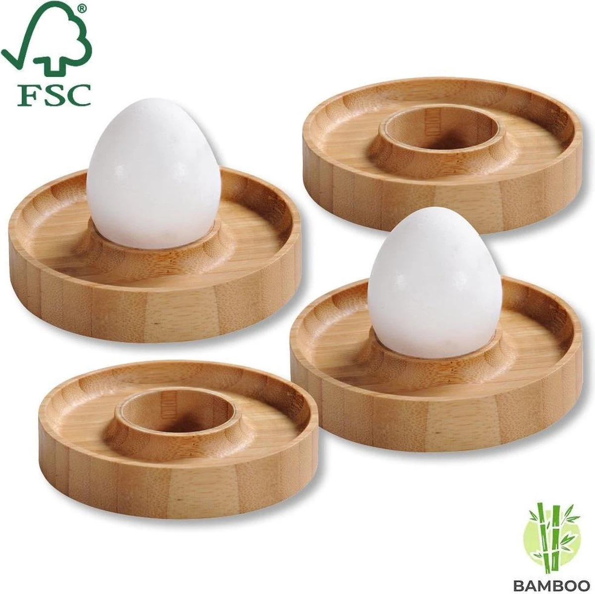 Merkloos FSC® Bamboe Houten - Eierdopjes Set Van 4 Stuks - Met Praktische Rand Voor Neerleggen Van De Eierschaal - Eierdoppen Set 4-Delig 5 Merkloos FSC® Bamboe Houten - Eierdopjes Set Van 4 Stuks - Met Praktische Rand Voor Neerleggen Van De Eierschaal - Eierdoppen Set 4-Delig - Afbeelding 3
