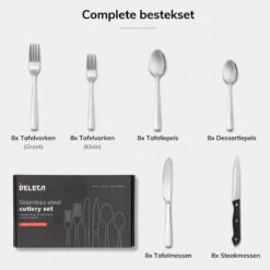 Deleca 8 Persoons Bestekset (48-delig) - Lepels, Messen, Vorken & Steakmessen - Vaatwasserbestendig - Zilver / RVS -Keuken Benodigdheden Winkel 1200x1200 132