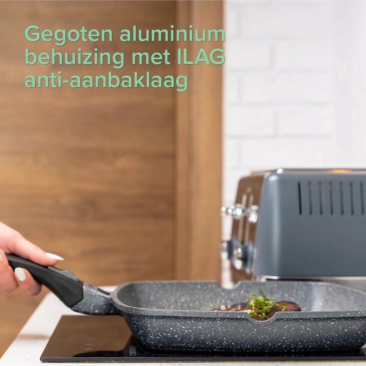 Coninx Grillpan 28CM - Steakpan - Afneembare Handgreep - PFAS-vrij - Grijs 4 Coninx Grillpan 28CM - Steakpan - Afneembare Handgreep - PFAS-vrij - Grijs - Afbeelding 2