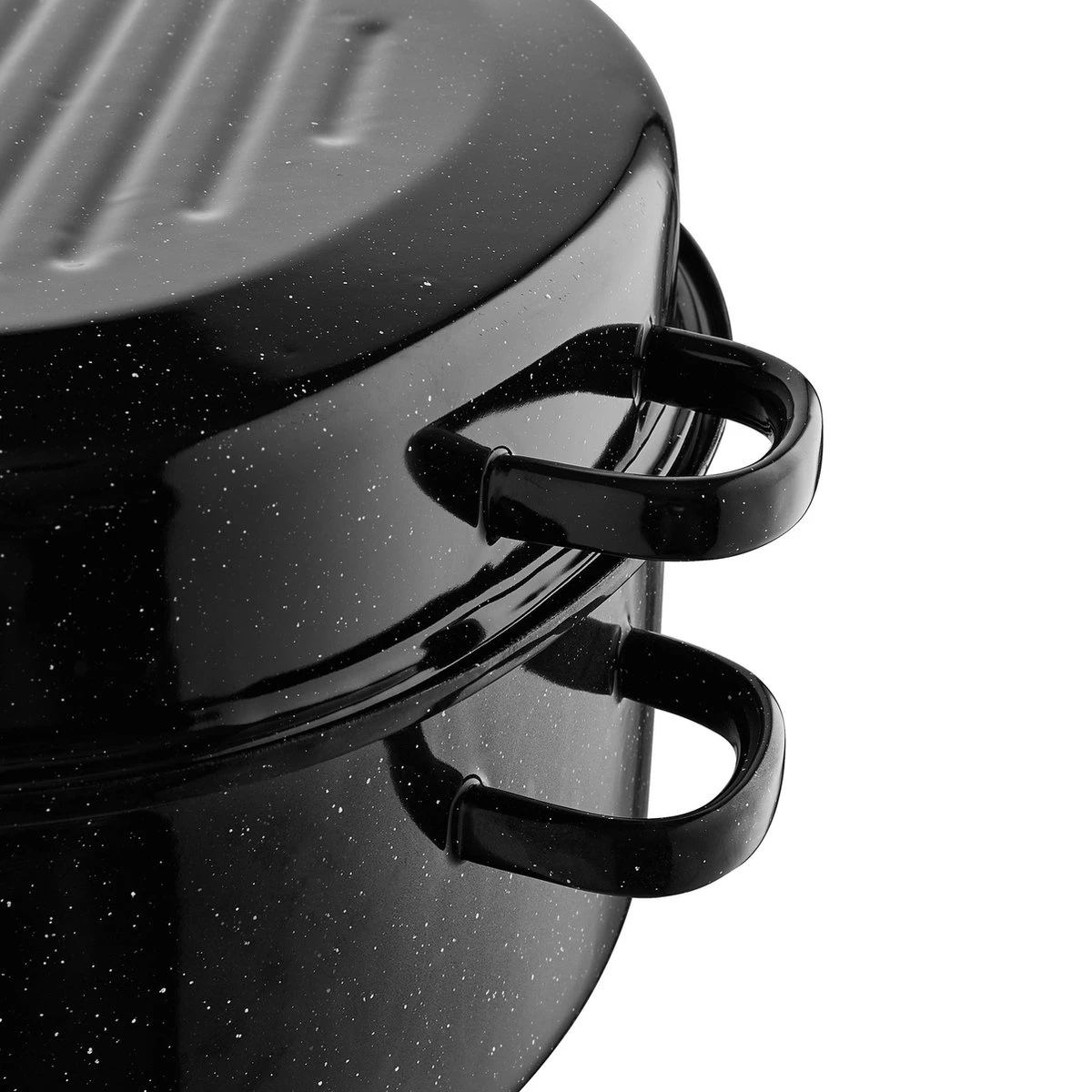 Emalia Geëmailleerde Braadpan Met Deksel 7L - Braadslede - Bakpan - Grillpan - Emaille - Zwart 4 Emalia Geëmailleerde Braadpan Met Deksel 7L - Braadslede - Bakpan - Grillpan - Emaille - Zwart - Afbeelding 2