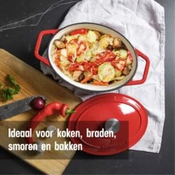 Daumonet Bocuse Rouge Gietijzeren Braadpan - Sudderpan Kersen Rood - Ovaal - Ø 29 Cm - 3 Liter - PFAS & PFOA Vrij - Emaille - Geschikt Voor Alle Warmtebronnen - Elektrisch - Gas - Halogeen - Inductie - Keramisch - Vaatwasserbestendig -Keuken Benodigdheden Winkel 1200x1200 1447