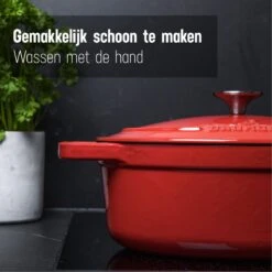 Daumonet Bocuse Rouge Gietijzeren Braadpan - Sudderpan Kersen Rood - Ovaal - Ø 29 Cm - 3 Liter - PFAS & PFOA Vrij - Emaille - Geschikt Voor Alle Warmtebronnen - Elektrisch - Gas - Halogeen - Inductie - Keramisch - Vaatwasserbestendig -Keuken Benodigdheden Winkel 1200x1200 1448