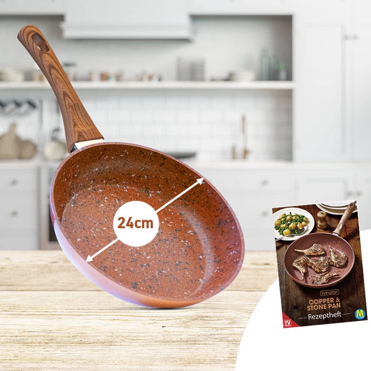Livington Copper & Stone Pan - 24cm Koekenpan- Anti-aanbaklaag En Krasbestendig - Graniet Look - Binnenste Steenlaag Voor Perfecte Warmteverdeling - Geschikt Voor Ceran, Gas, Elektrisch, Inductie 7 Livington Copper & Stone Pan - 24cm Koekenpan- Anti-aanbaklaag En Krasbestendig - Graniet Look - Binnenste Steenlaag Voor Perfecte Warmteverdeling - Geschikt Voor Ceran, Gas, Elektrisch, Inductie - Afbeelding 5