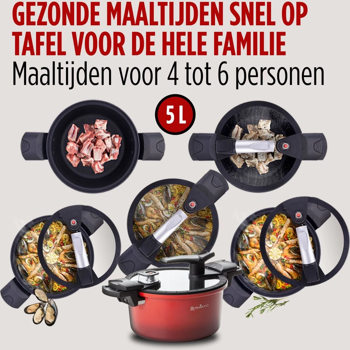 Rosmarino - Snelkookpan Met Glazen Deksel - Zwart - Ø24cm - 5 Liter - 100% PFAS & PFOA Vrij - Aluminium - Pressure Cooker - Non-stick Minerale Coating - Ergonomische Handgrepen - Geschikt Voor Alle Warmtebronnen 11 Rosmarino - Snelkookpan Met Glazen Deksel - Zwart - Ø24cm - 5 Liter - 100% PFAS & PFOA Vrij - Aluminium - Pressure Cooker - Non-stick Minerale Coating - Ergonomische Handgrepen - Geschikt Voor Alle Warmtebronnen - Afbeelding 9