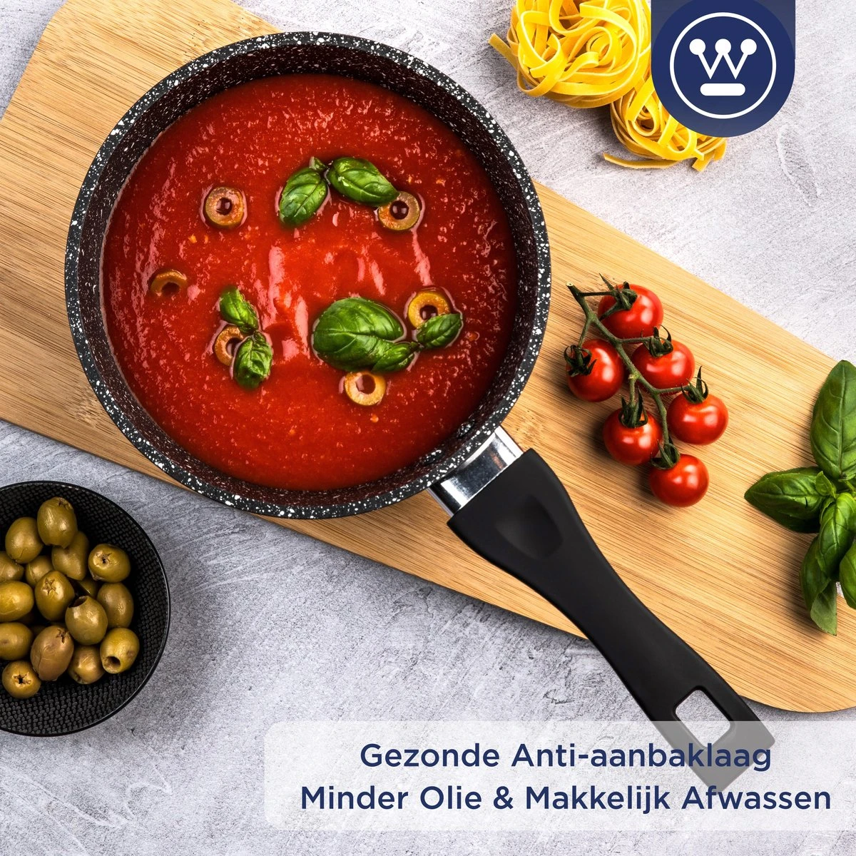 Westinghouse Steelpan Inductie - Ø 18 Cm - Zwart Marmer - Met Deksel - Sauspan 11 Westinghouse Steelpan Inductie - Ø 18 Cm - Zwart Marmer - Met Deksel - Sauspan - Afbeelding 9