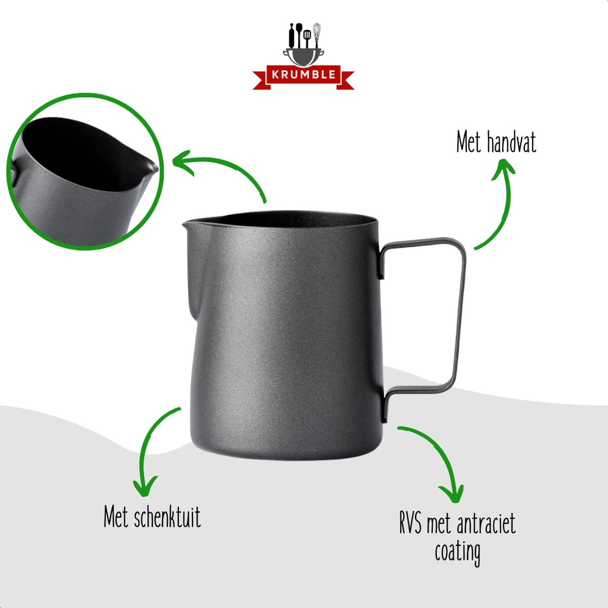 Krumble Melkkannetje 300ml / RVS Melkopschuimkan / Melkkan / Antraciet - Zwart 6 Krumble Melkkannetje 300ml / RVS Melkopschuimkan / Melkkan / Antraciet - Zwart - Afbeelding 4