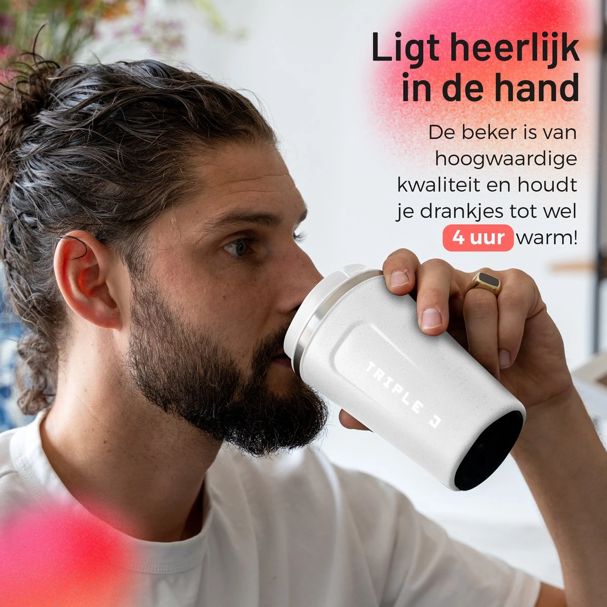 Triple J® Koffiebeker To Go - Thermosbeker - BPA & Lekvrij - 380ml - Wit 8 Triple J® Koffiebeker To Go - Thermosbeker - BPA & Lekvrij - 380ml - Wit - Afbeelding 6