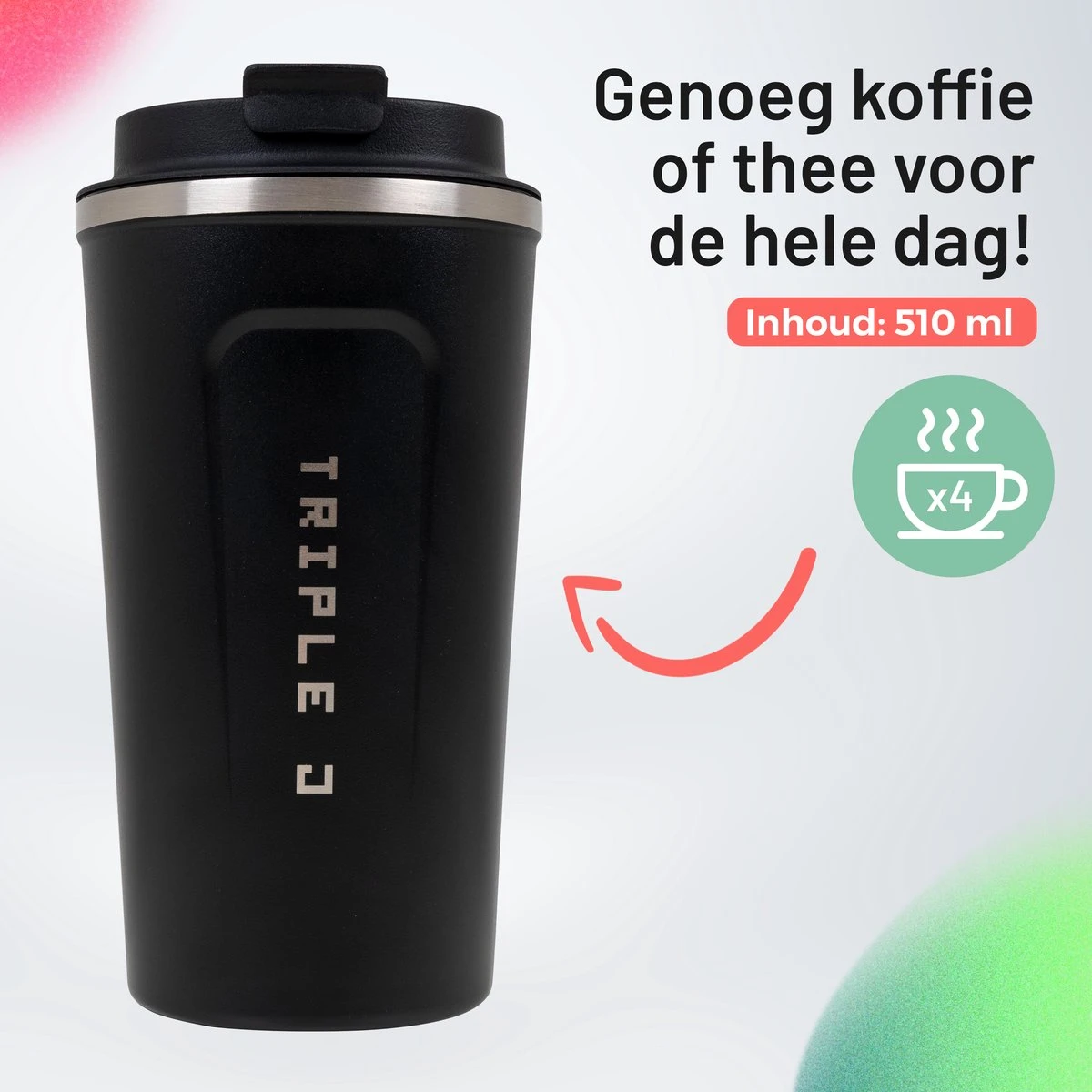 Triple J® Koffiebeker To Go - Thermosbeker - BPA & Lekvrij - 510ml - Zwart 8 Triple J® Koffiebeker To Go - Thermosbeker - BPA & Lekvrij - 510ml - Zwart - Afbeelding 6